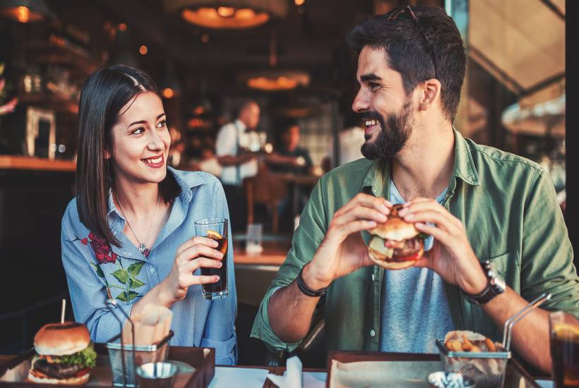 Beautiful Young Couple Sitting In A Cafe Having Breakfast Love Dating Food Lifesty